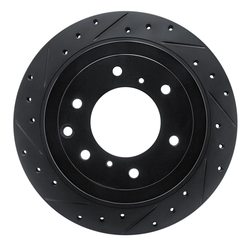 Mitsubishi Montero Brake Rotor (1) - Rear Left - R1 Concepts - Drilled & Slotted - Black - `08-`14